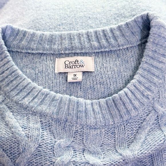 Plus Size 1X Croft & Barrow Cable Knit Crewneck Sweater — Light Blue - Picture 5 of 9